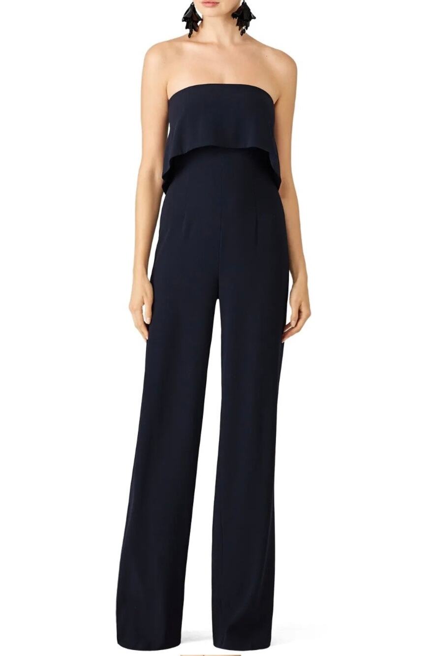 Monique Lhullier Navy Strapless Ruffle Jumpsuit 16